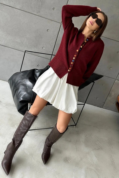 Color Button Knit Cardigan Sweater