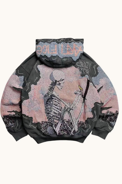 Skull Graphic Oversized Pullover Hoodie