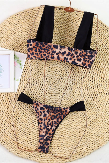 Patchwork Strapless Push Up Bikini Set
