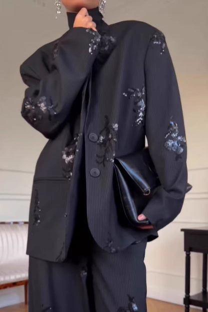 Embroidered Two Piece Blazer Pants Set