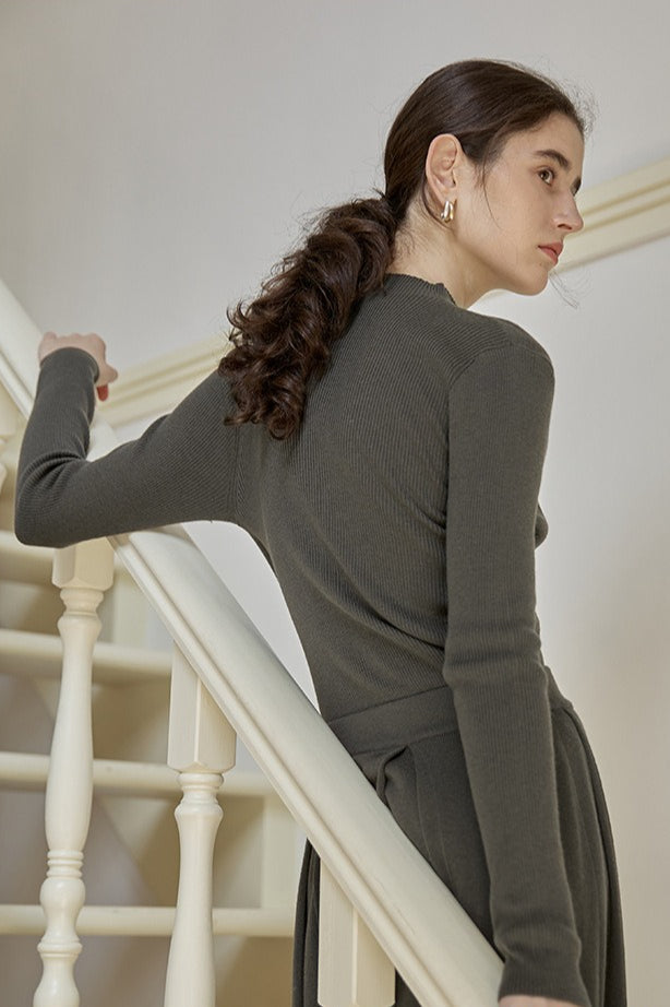 Sheer Panel Mock Neck Knit Top
