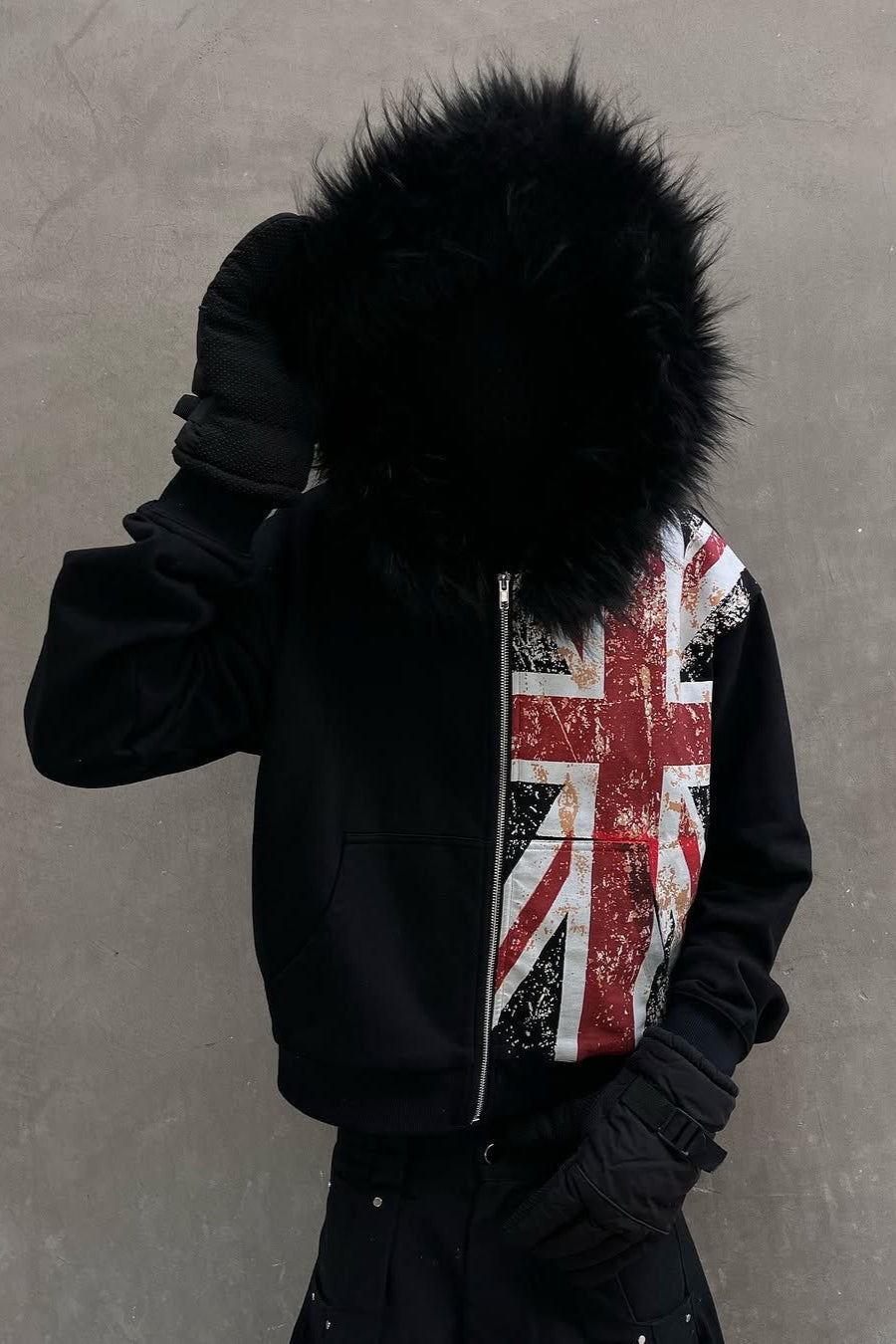 Faux Fur Union Jack Fleece Lined Hoodie