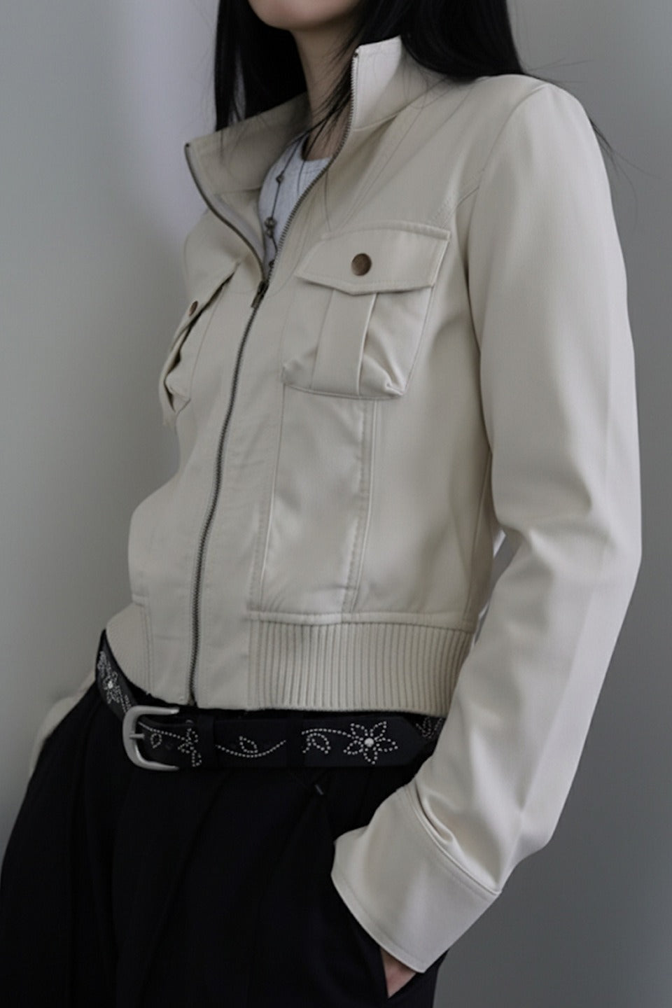 Tailored Waist Utility Zip Jacket