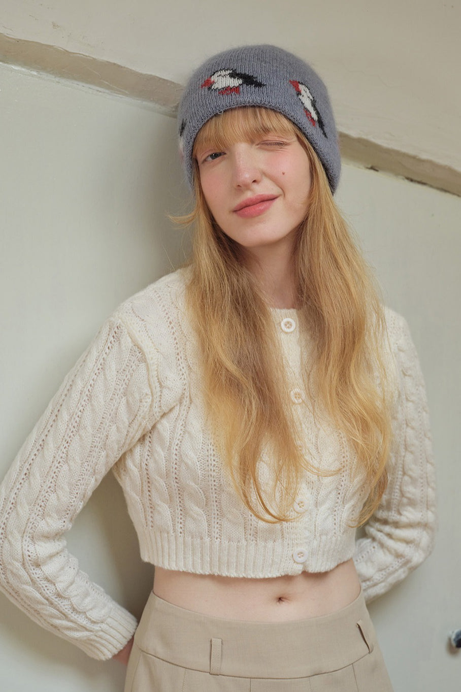 Rabbit Wool Blend Jacquard Knit Hat