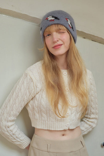 Rabbit Wool Blend Jacquard Knit Hat