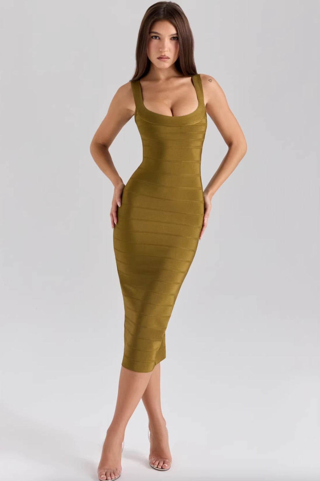 Scoop Neck Stretch Bodycon Formal Dress