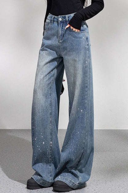 Sparkly Rhinestone Loose Wide Leg Jeans