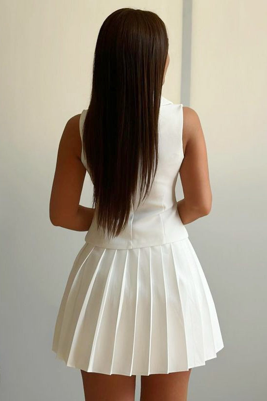Two Piece Cropped Vest Pleated Skirt Set