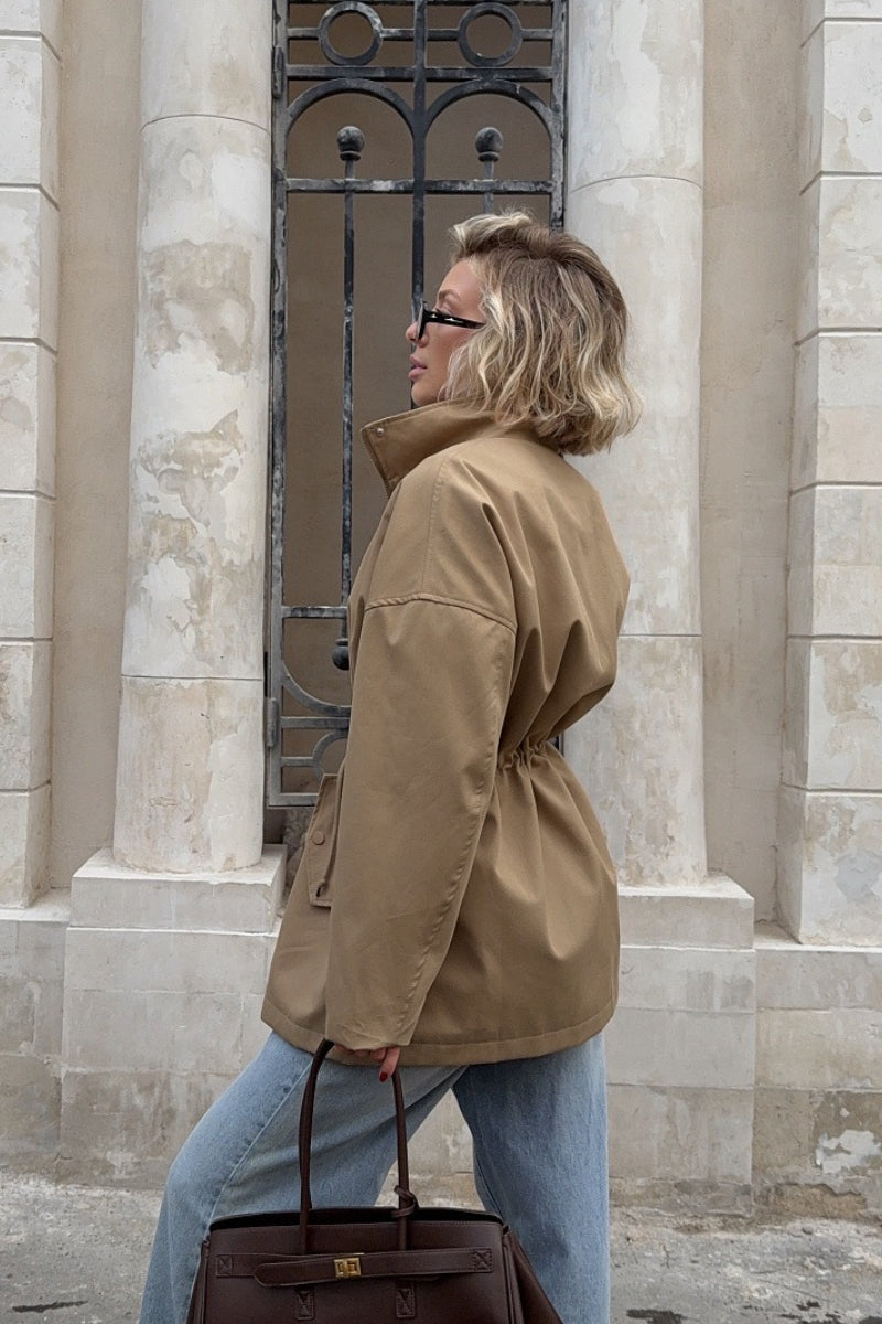 Drawstring Waist Trench Style Coat