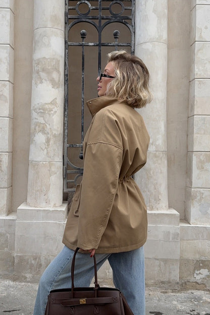 Drawstring Waist Trench Style Coat