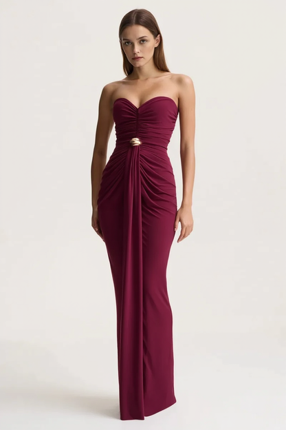 Sexy Sleeveless Ruched Waist Cinched Sash Strapless Party Dress