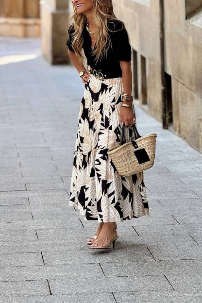Elastic waist long skirt