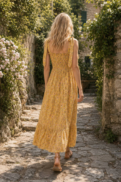 Ruffle Floral High Waist Maxi Dress