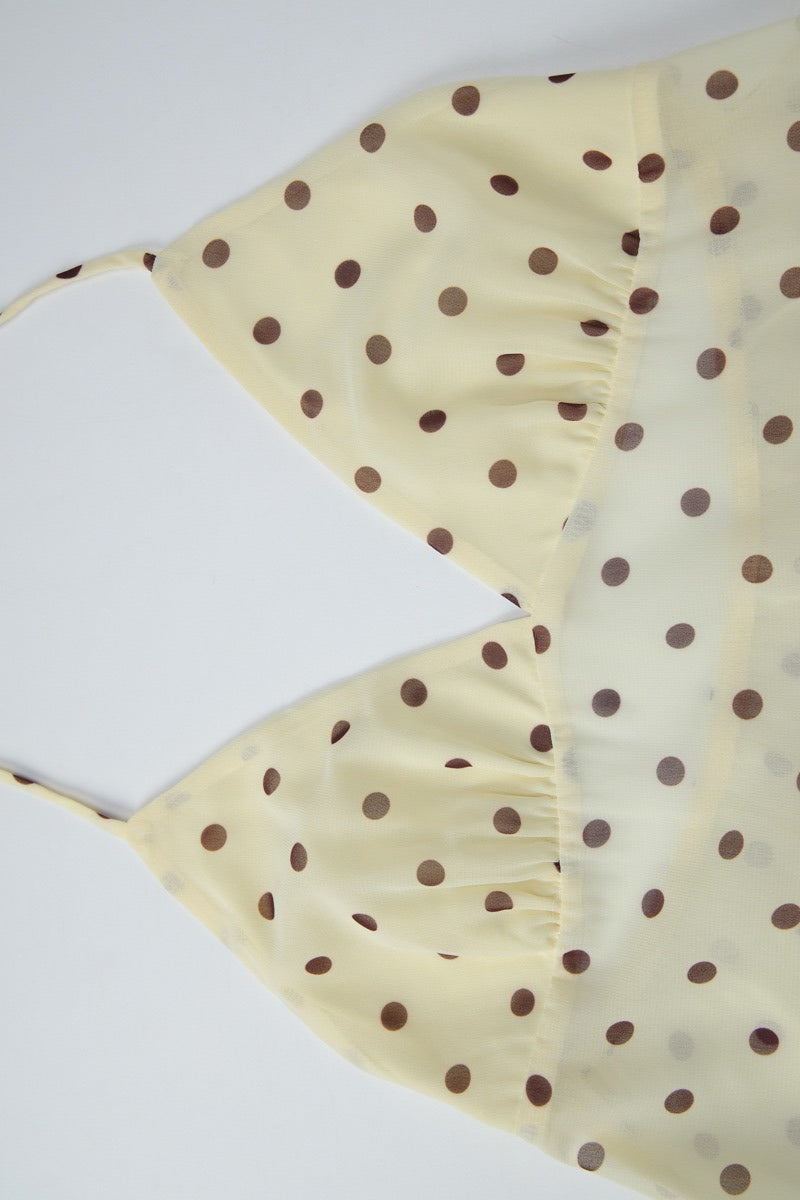 Cute Polka Dot V Neck Tie Halter Top