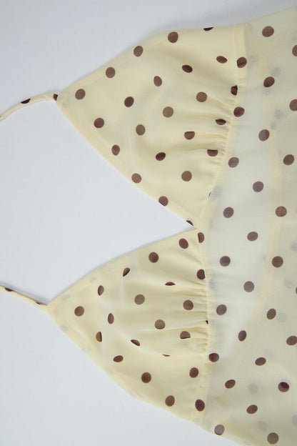 Cute Polka Dot V Neck Tie Halter Top