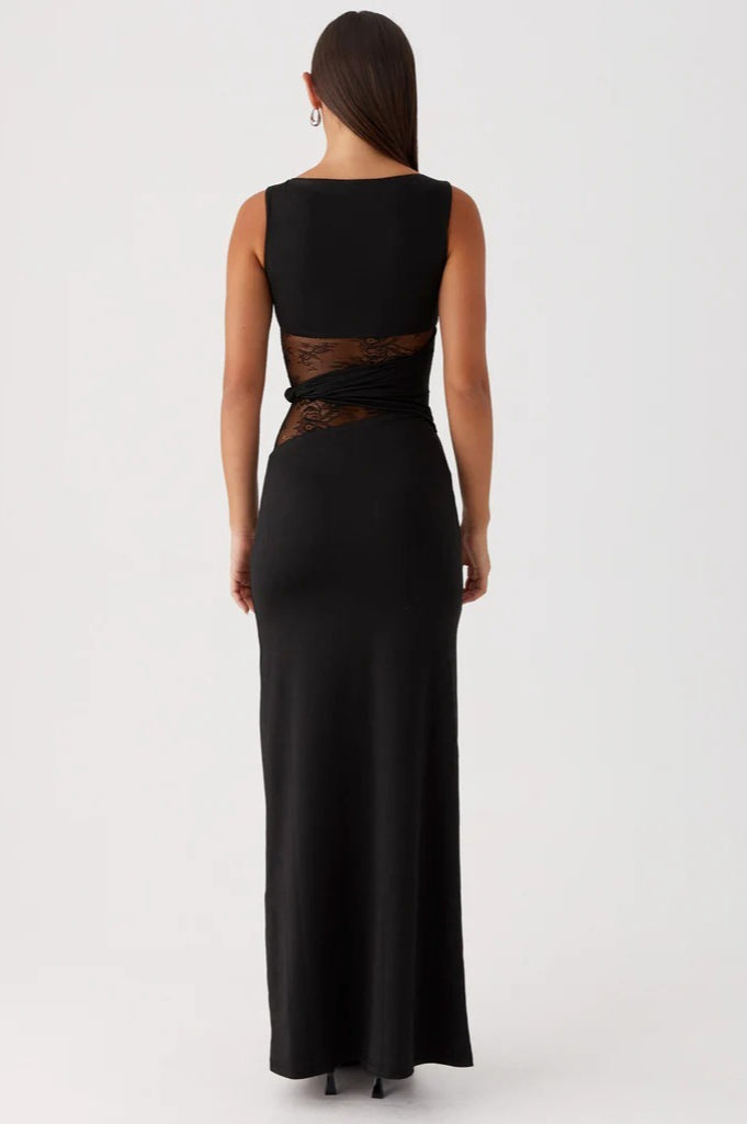 Slim Sheer Lace Paneled Maxi Lace Dress