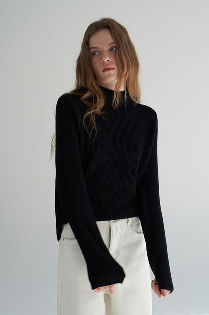 Mock Neck Fleece Lined Knit Top