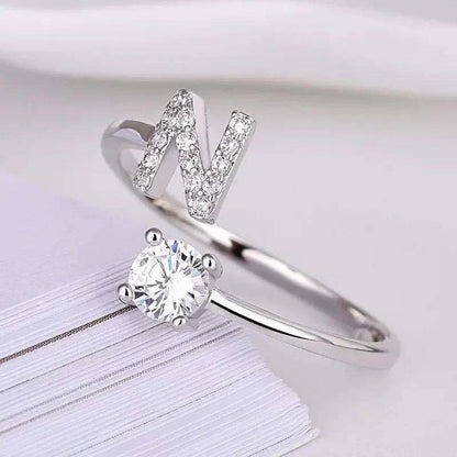 Shining Rhinestone New Fashion Initial Alphabet Opening Charm Jewelry Ring