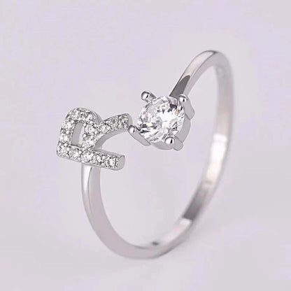 Shining Rhinestone New Fashion Initial Alphabet Opening Charm Jewelry Ring