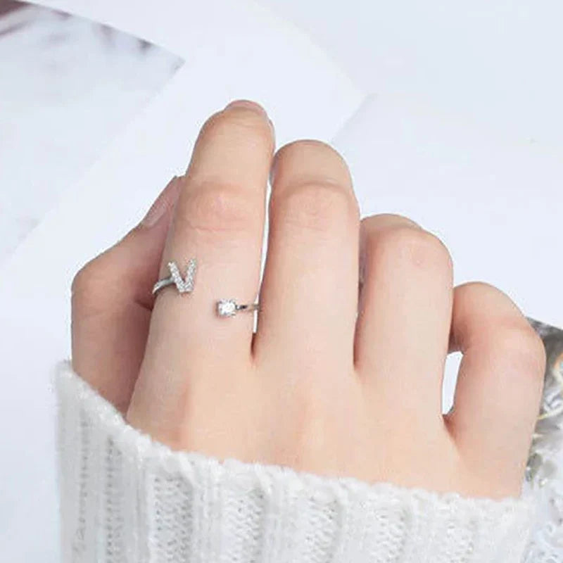 Shining Rhinestone New Fashion Initial Alphabet Opening Charm Jewelry Ring