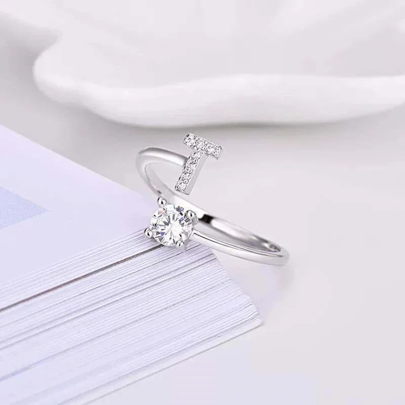 Shining Rhinestone New Fashion Initial Alphabet Opening Charm Jewelry Ring