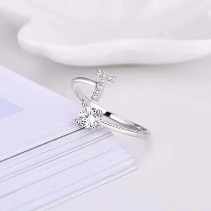 Shining Rhinestone New Fashion Initial Alphabet Opening Charm Jewelry Ring