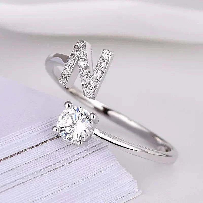 Shining Rhinestone New Fashion Initial Alphabet Opening Charm Jewelry Ring