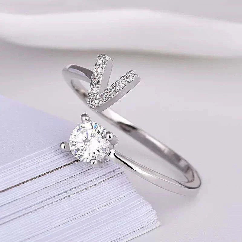 Shining Rhinestone New Fashion Initial Alphabet Opening Charm Jewelry Ring