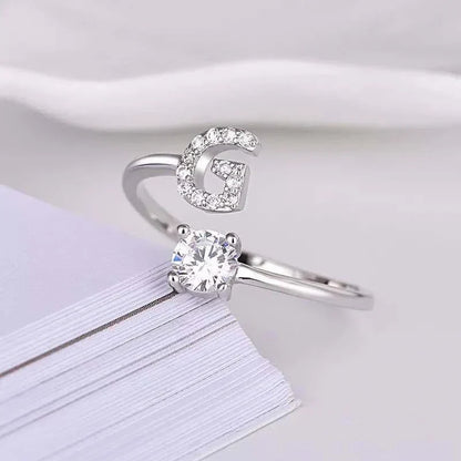 Shining Rhinestone New Fashion Initial Alphabet Opening Charm Jewelry Ring