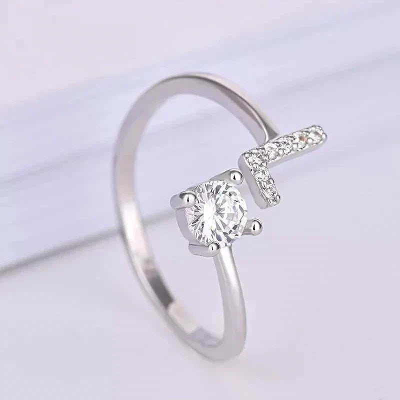 Shining Rhinestone New Fashion Initial Alphabet Opening Charm Jewelry Ring
