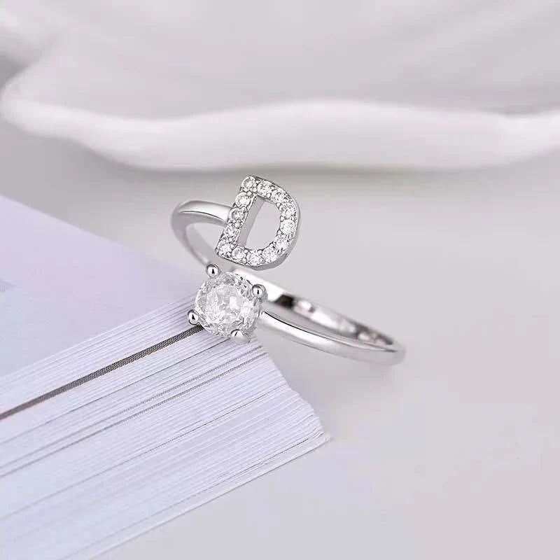 Shining Rhinestone New Fashion Initial Alphabet Opening Charm Jewelry Ring