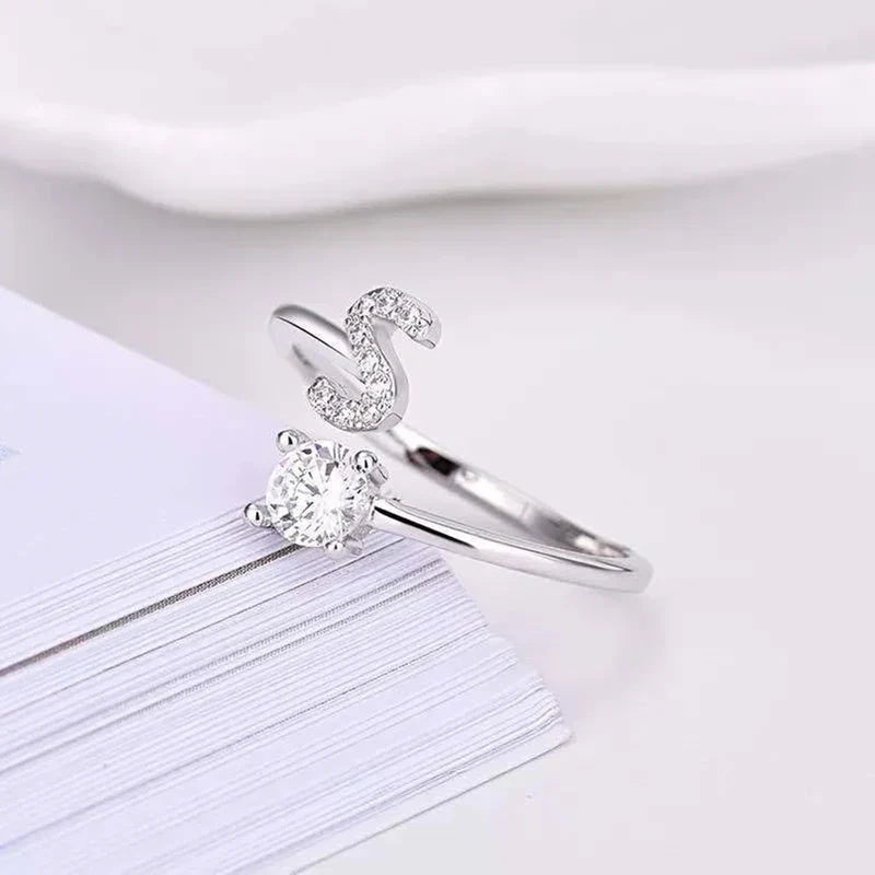 Shining Rhinestone New Fashion Initial Alphabet Opening Charm Jewelry Ring