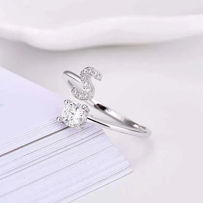 Shining Rhinestone New Fashion Initial Alphabet Opening Charm Jewelry Ring