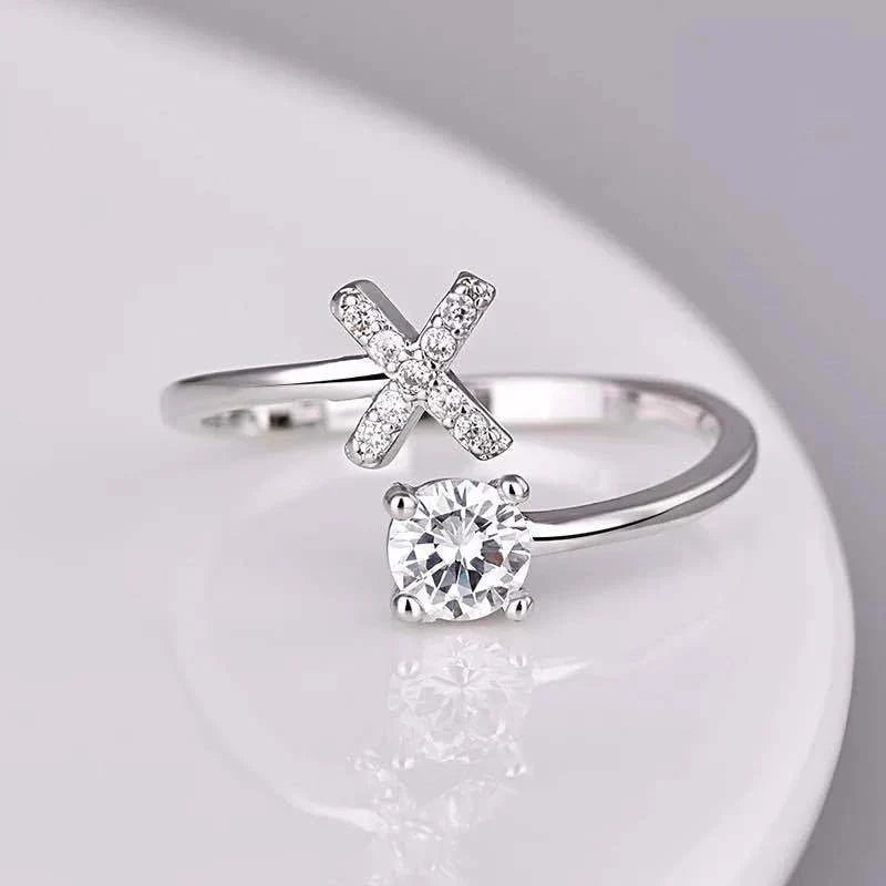 Shining Rhinestone New Fashion Initial Alphabet Opening Charm Jewelry Ring