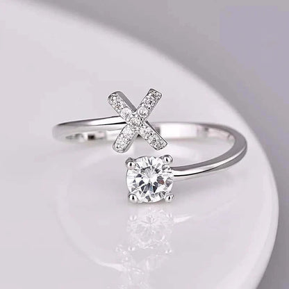 Shining Rhinestone New Fashion Initial Alphabet Opening Charm Jewelry Ring