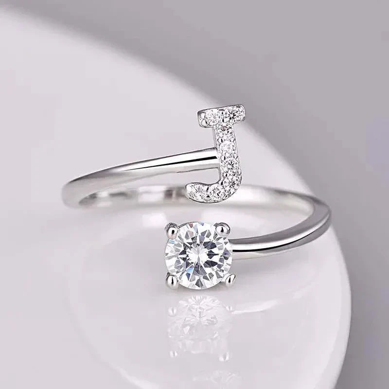 Shining Rhinestone New Fashion Initial Alphabet Opening Charm Jewelry Ring