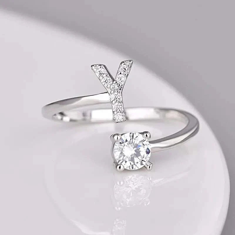 Shining Rhinestone New Fashion Initial Alphabet Opening Charm Jewelry Ring