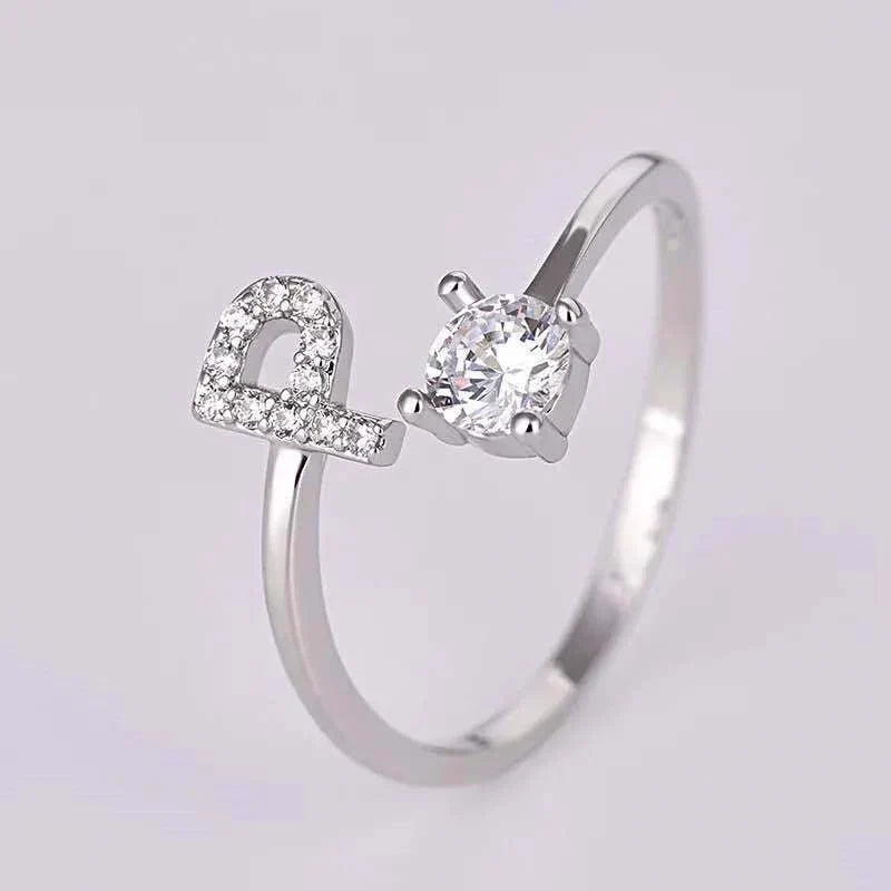 Shining Rhinestone New Fashion Initial Alphabet Opening Charm Jewelry Ring