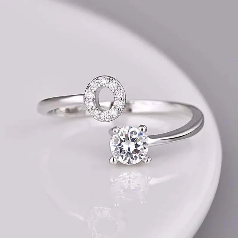 Shining Rhinestone New Fashion Initial Alphabet Opening Charm Jewelry Ring