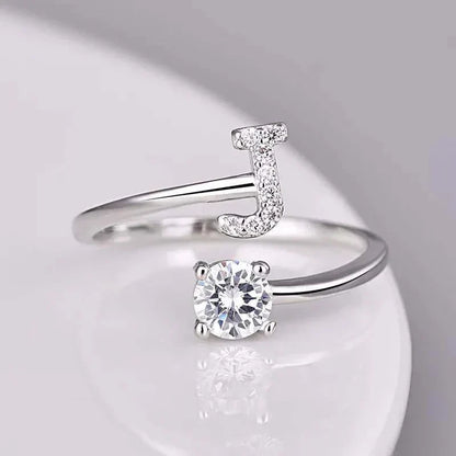 Shining Rhinestone New Fashion Initial Alphabet Opening Charm Jewelry Ring