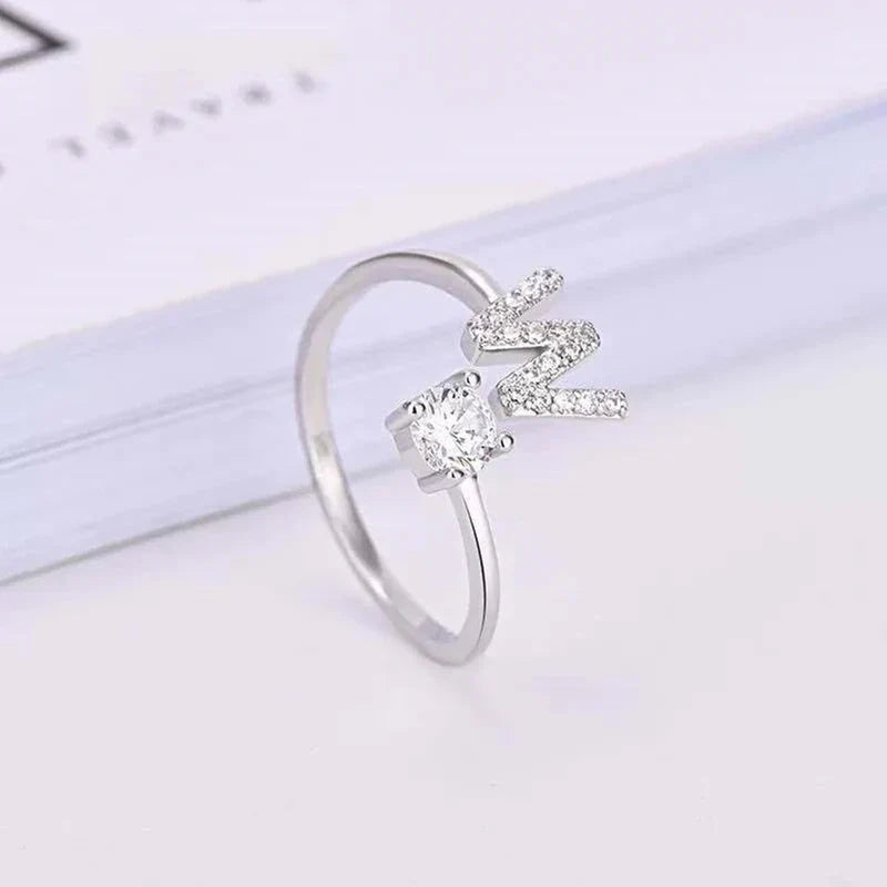 Shining Rhinestone New Fashion Initial Alphabet Opening Charm Jewelry Ring