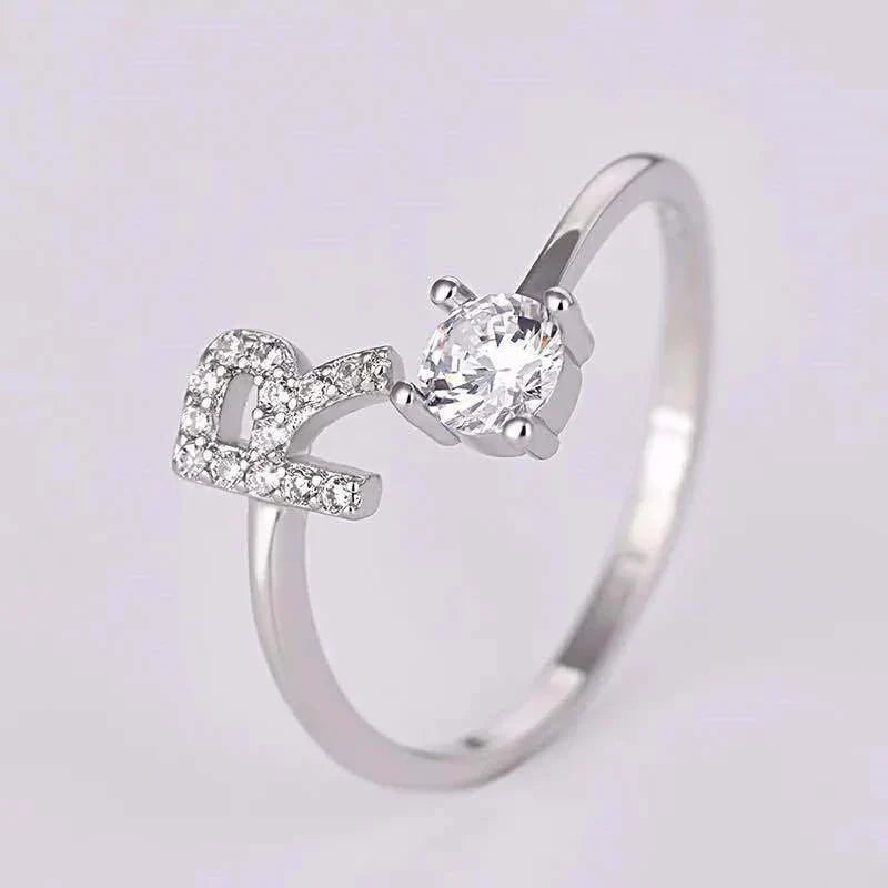 Shining Rhinestone New Fashion Initial Alphabet Opening Charm Jewelry Ring