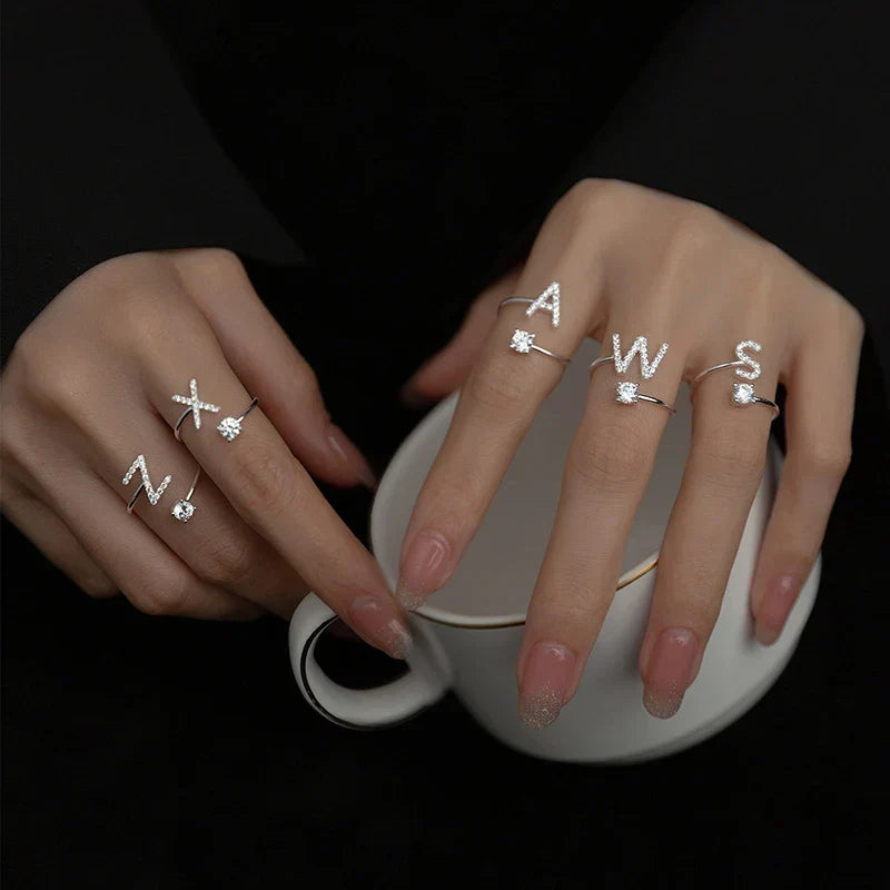 Shining Rhinestone New Fashion Initial Alphabet Opening Charm Jewelry Ring