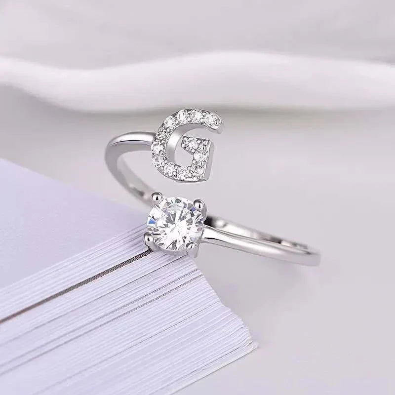 Shining Rhinestone New Fashion Initial Alphabet Opening Charm Jewelry Ring