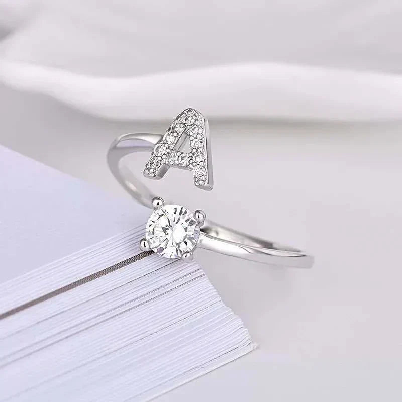 Shining Rhinestone New Fashion Initial Alphabet Opening Charm Jewelry Ring