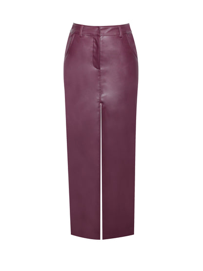 Noya Purple Front Charming Slit Vegan Leather Skirt