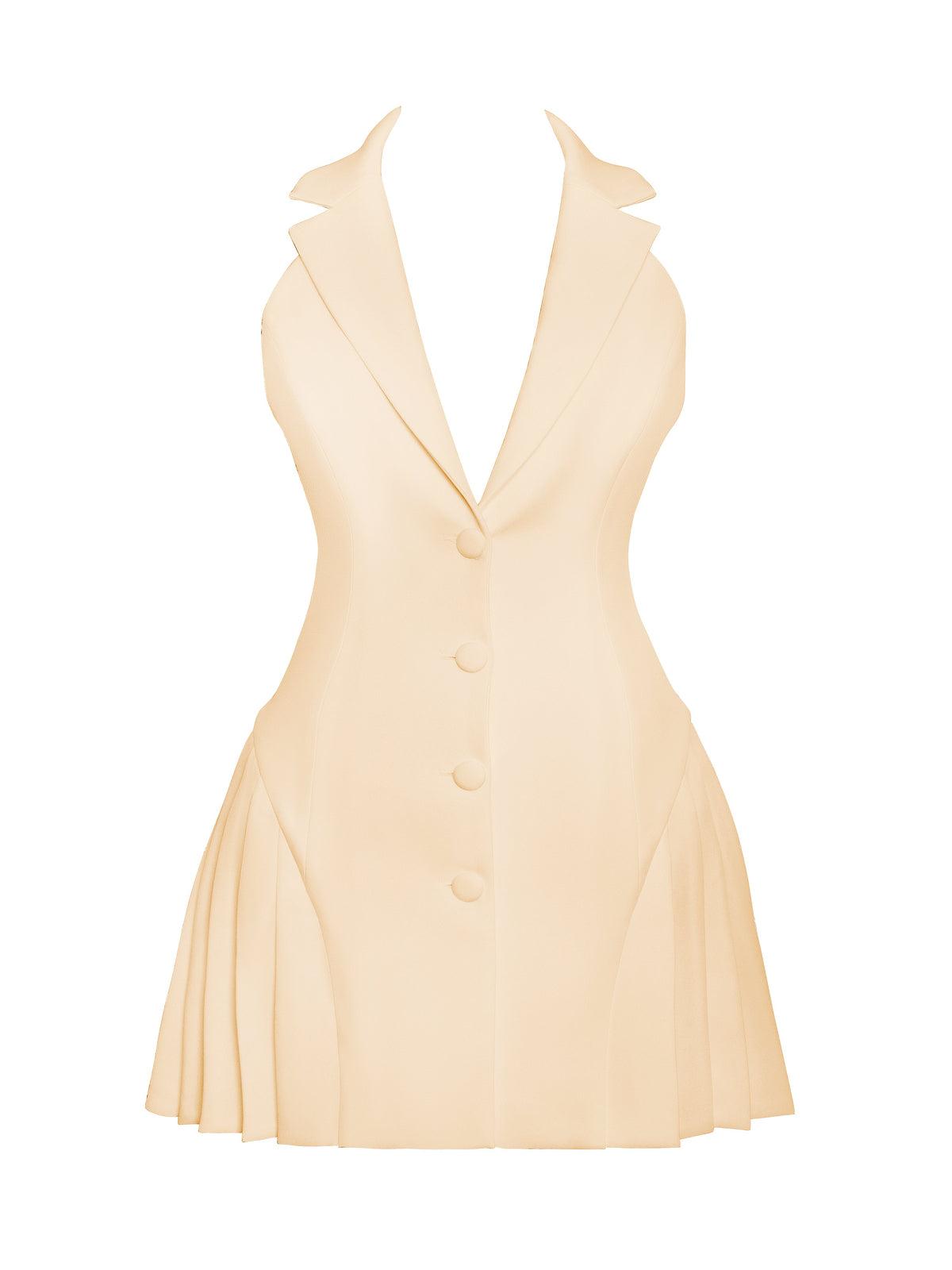 Reyna Beige Backless Charming Pleated Mini Blazer Dress
