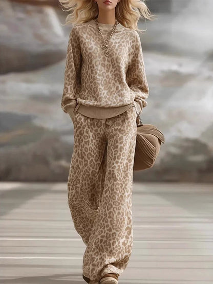 Luxe Leopard Sweatshirt Two-Piece Set