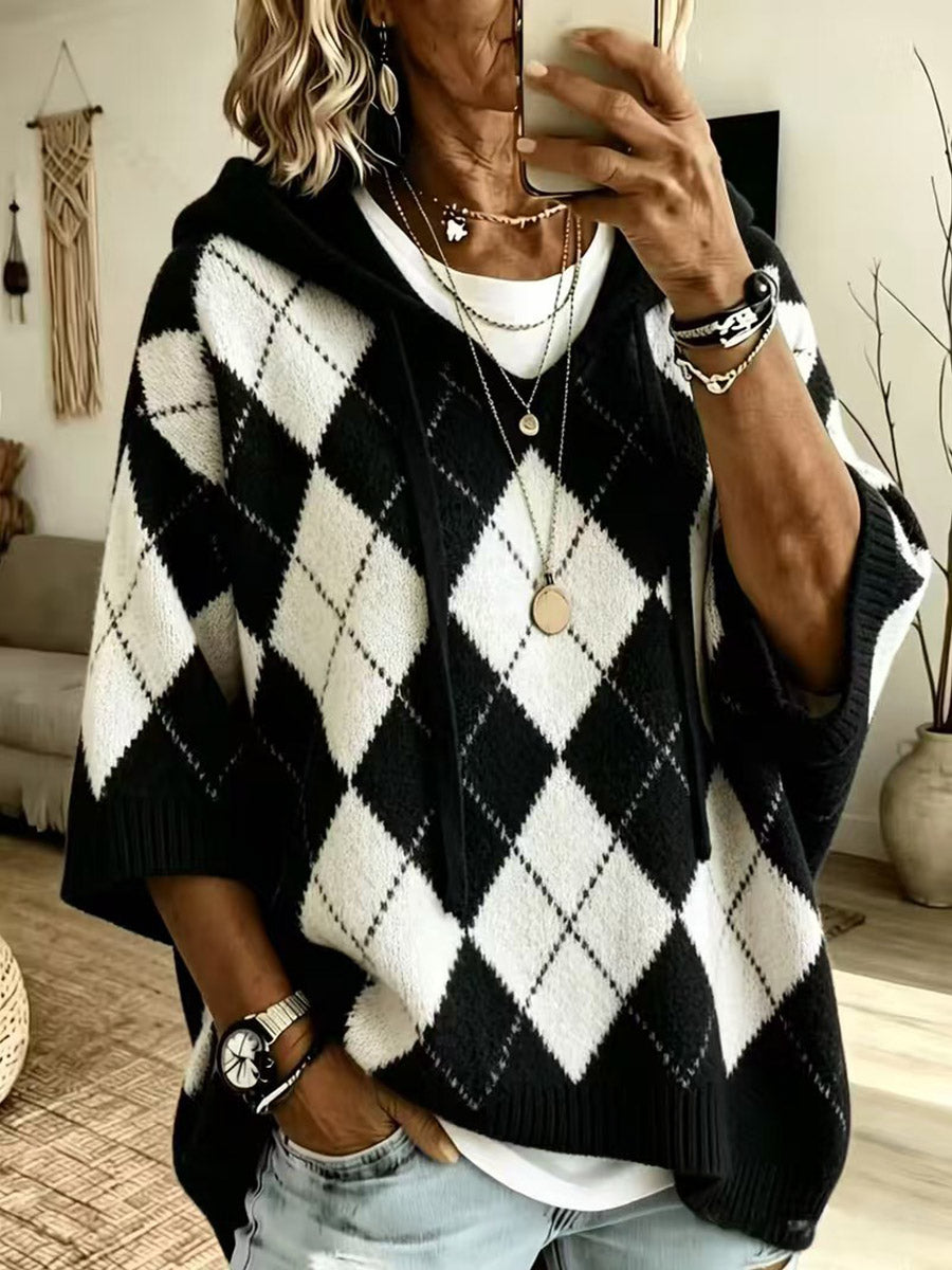 Argyle Hooded Knit Cardigan