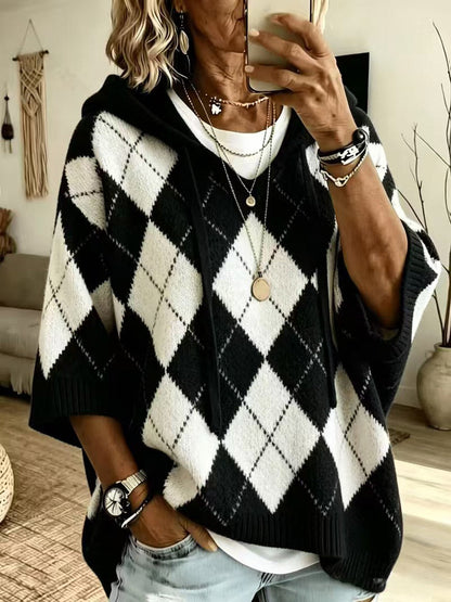 Argyle Hooded Knit Cardigan